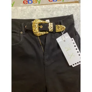 Le'ALX Western Belt Jeans Jet Black High Rise Straight Leg Raw Hem‎ Size 27 NEW thumbnail 4