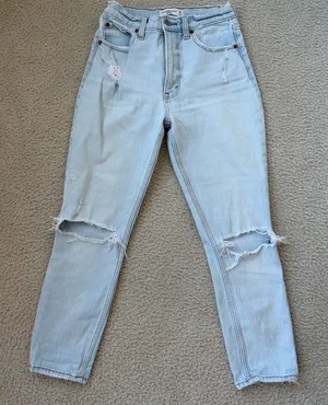 Abercrombie & Fitch Light Wash Distressed Ankle Jeans thumbnail 1
