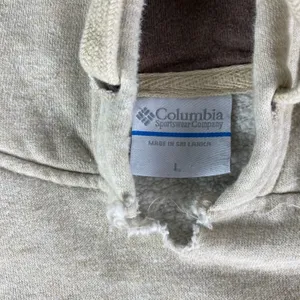 Columbia Hoodie Sweatshirt Womens Large Beige Pockets Drawstring Pullover READ thumbnail 5