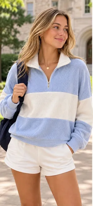 Double Zero Light Blue & White Colorblock Quarter-Zip Sweater Small NWT thumbnail 1