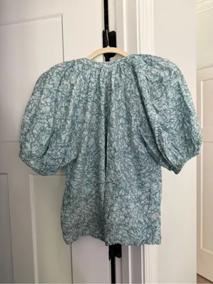House of‎ Harlow 1960 Martine blouse seafoam Blue Floral Tie-Neck Puff Sleeve thumbnail 5