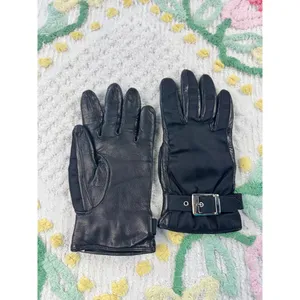 Luxury Italian Leather Cashmere Lined Gloves Black Size 6 1/2 Buckle Accent‎ thumbnail 2