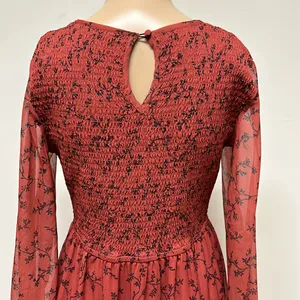 NWT bohme Smocked Tiered Maxi Dress Sheer Sleeves Rust with black design size S thumbnail 6