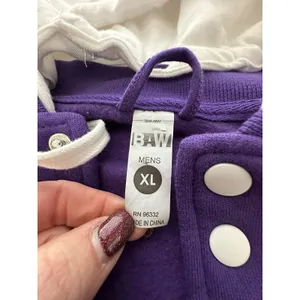 SA Hoodie Varsity Letterman Jacket XL Fleece Snap Bomber Purple Unisex‎ #UV9-1 thumbnail 6