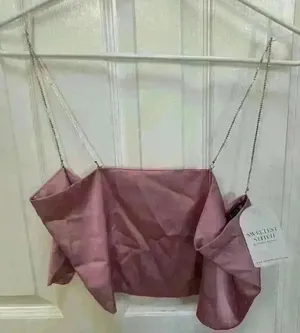 Backless Satiny Pink Crop Tank with Jeweled Spaghetti Straps Size S thumbnail 1