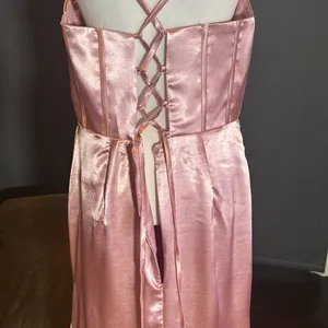 Pink Full Length Prom Party Dress Criss Cross Back Straps Leg Slit Size 14 NEW thumbnail 7
