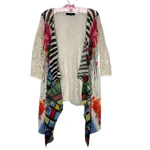 Ali Miles L Tunic Top Artsy Art To Wear Boho Lagenlook Colorful Flowy Lace Sheer thumbnail 3