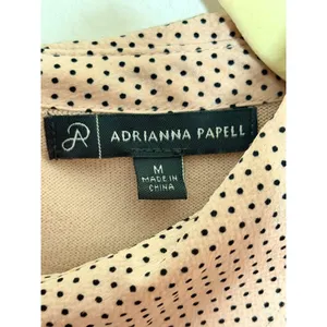 Adrianna Papell Knit Top Sz M Pink Polka Dot Peter Pan Collar Puff Sleeve Blouse thumbnail 4