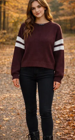 Brandy Melville Maroon Stripe Cotton Sweater – Made in Italy, One Size thumbnail 1