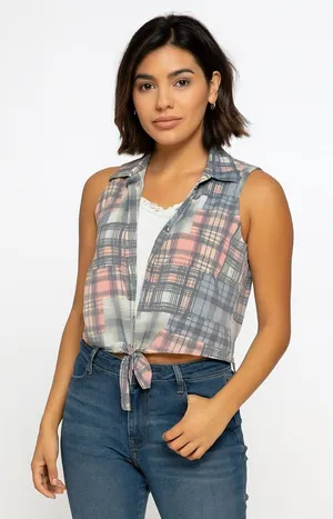 Vtg 80s plaid belly top thumbnail 1