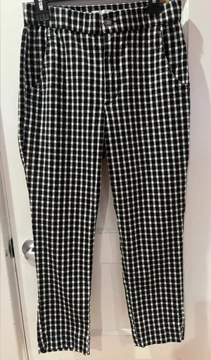 Preppy Gingham Check Straight Leg Trousers Black/White Ankle Pants thumbnail 1