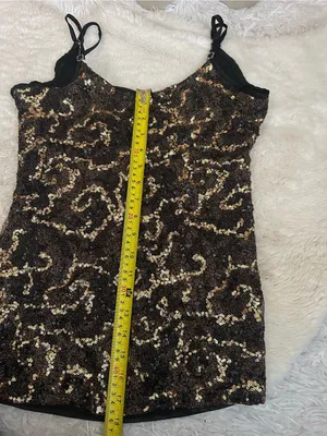 BKE Boutique black gold cami tank top blouse spaghetti straps adjustable M thumbnail 6