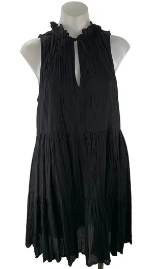 Aritzia Wilfred Black Sleeveless Ruffle Gauze Mini Swing A Line Dress Size S thumbnail 1