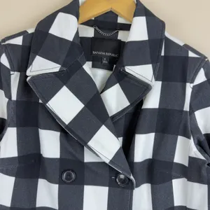 Banana Republic Women’s Plaid Black White Double-Breasted Pea coat Office Size S thumbnail 3