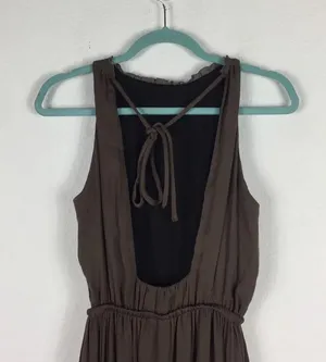 Zara Empire Waist Brown Satin Open Back Slit Maxi Dress Size XS thumbnail 14