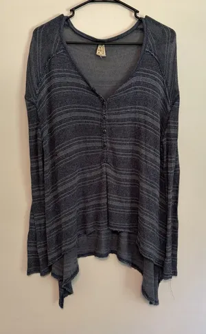 We the Free Top Blouse‎ XS Striped Knit Raw Hem Slouchy Beachy Oversized Boho thumbnail 1