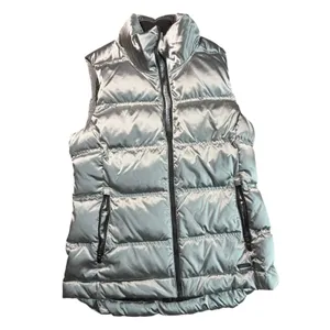 Athleta Womens Metallic Silver Down Puffer Vest Mock Neck Chevron Quilt Size M thumbnail 2