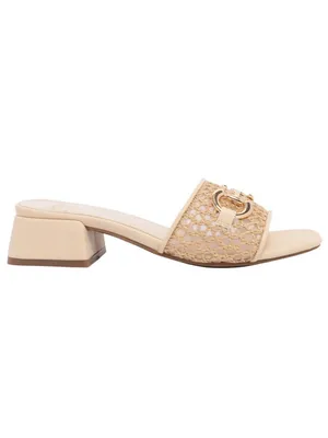 NWT Jones New York Heel Square Toe Horsebit Hardware Mesh Sandals Tan Brown 6M thumbnail 2