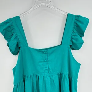 Umgee blouse women's large linen blend ruffle sleeve babydoll green boho beach thumbnail 4