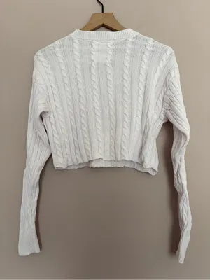 Aerie White Cable Knit Cropped Sweater Small thumbnail 3
