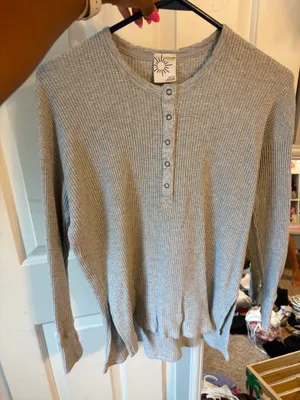 Aerie OFFLINE Gray Waffle Knit Top thumbnail 1