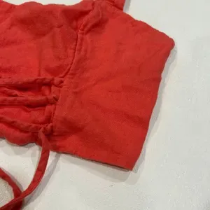 Abercrombie & Fitch Red Crop Top Size L Lace-Up Corset Style thumbnail 4