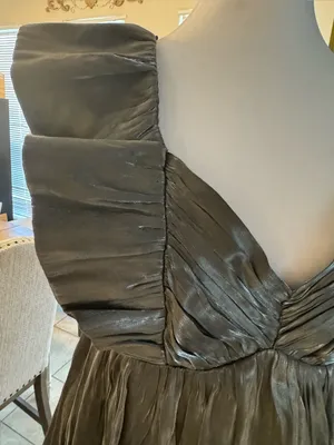 Entro metallic gunmetal silver hoco party dress thumbnail 2