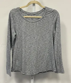 Ann Taylor LOFT Womens Small Grey Striped Long Sleeve Cotton Scoop Neck Top thumbnail 1