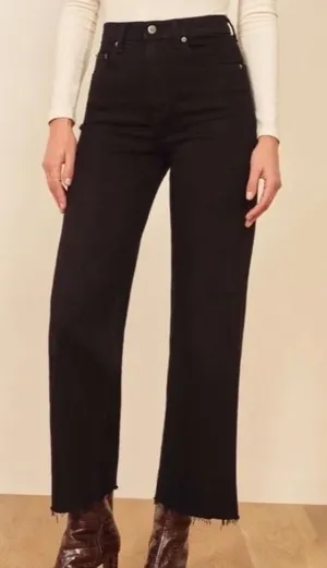 Reformation Stretch Flood Jeans Women 24 Black High Rise Wide Leg Raw Hem Denim‎ thumbnail 1