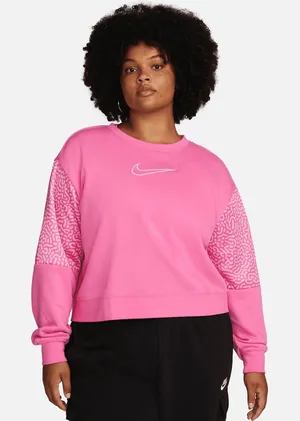 Nike Club‎ Fleece Sweatshirt Womens S Pink Cropped Graphic Sleeve Streetwear thumbnail 1