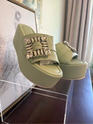 Beautiisoles Mint Green Jeweled Slide thumbnail 6