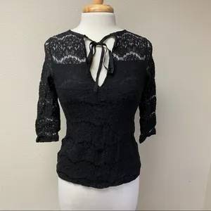 H&M Sheer Lace 3/4 Sleeve Top Black S thumbnail 85