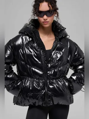Alo Yoga Glossy Stunner Puffer Hooded Jacket Fall Coat Black Size XS thumbnail 3