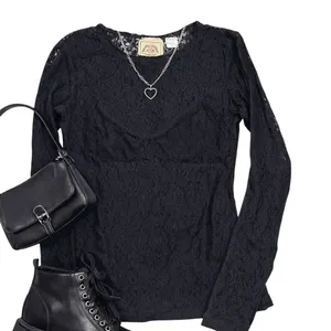 Vintage Black Lace Top Sheer Long Sleeve 90s Dark‎ Fairycore Whimsigoth thumbnail 4