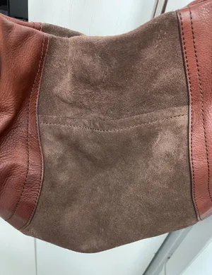 B. Makowsky Brown Suede Leather & Gold Shoulder bag rare find thumbnail 1