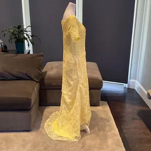 Women’s Yellow Lace Full Length Dress Mother of the Bride Small Train Size L thumbnail 9