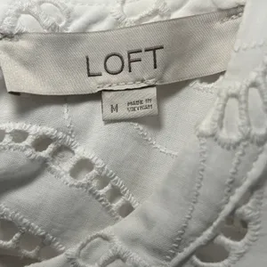 LOFT White Eyelet Cotton Boho Dress Size M Long Sleeve‎ Lined Tiered Fit & Flare thumbnail 5