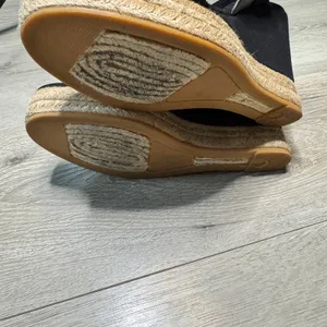 Tory Burch Black Canvas Espadrille Wedge Sandals Jute‎ Platform Heels Size 10.5 thumbnail 7