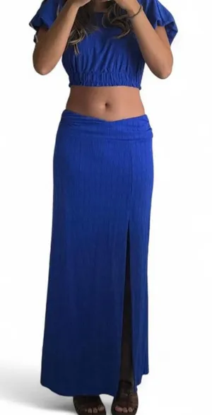 Free People Cobalt Blue Maxi Skirt with Front Slit thumbnail 1