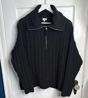 Aerie Cable Car Quarter Zip Sweater Chunky Knit Black W1674 Sz M thumbnail 3