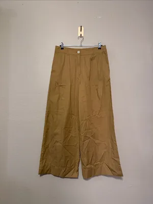 LOFT Poplin Pleated Wide Leg Pants Khaki Size 8 NWT thumbnail 3