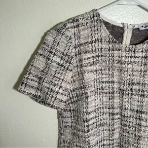 Love Ady Women's Boucle Tweed Shift Dress White Maroon Black Metallic Short Slv thumbnail 5