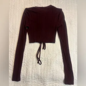Windsor Burgundy lace up front crop top thumbnail 2
