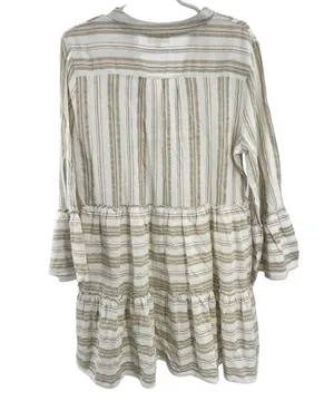 Entro drop waist cream tan tier lined neutral dress ruffle sleeve L vacation thumbnail 2