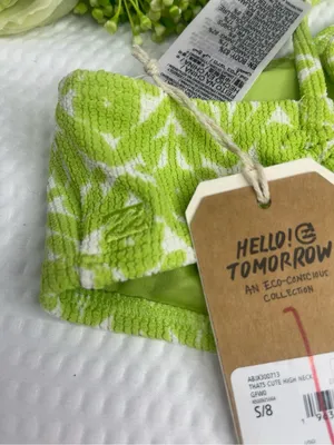 Billabong That’s Cute High Neck Bikini Top S Green White NWT MSRP $69.95 thumbnail 6
