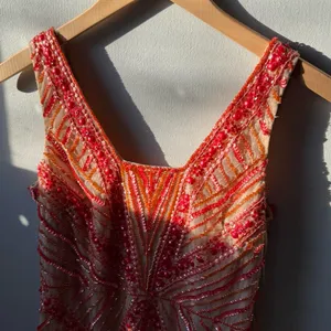 Pink and orange beaded shift dress with a boho vintage flapper 20s vibe 🔥 thumbnail 3