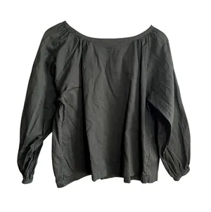 Uniqlo green brown long sleeved blouse women's size medium gauzy‎ top flowy thumbnail 1