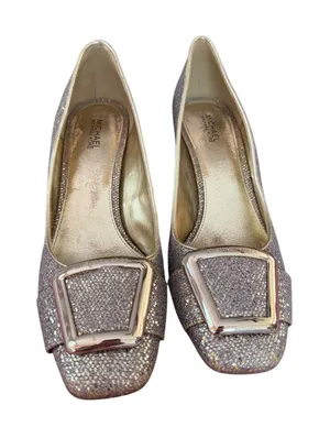 Michael Kors Glitter Block Heel Pumps Gold Silver Sparkle 7.5 thumbnail 1