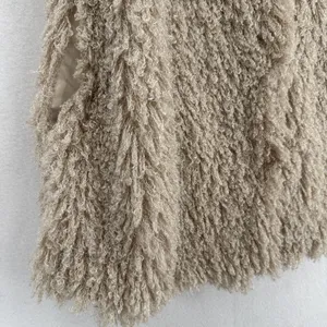 Anthropologie Hazel Long Shaggy Vest L Beige Snap Close Pockets Boho Lagenlook thumbnail 5