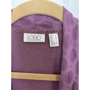 LOGO By Lori Goldstein Purple Open Front Waterfall Asymmetrical Cardigan M Textured thumbnail 4